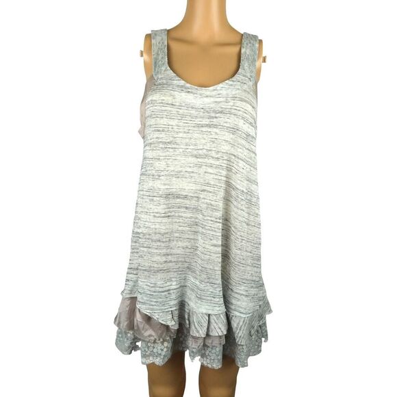 Free People Mixed Fabric Space Dye Silk Contrast Tiered Layered Swing Tunic Top - Picture 1 of 9